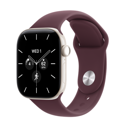 Apple Watch Series 12 GPS + Cellular, 42mm Pearl White Ceramic Case with Burgundy Sport Band