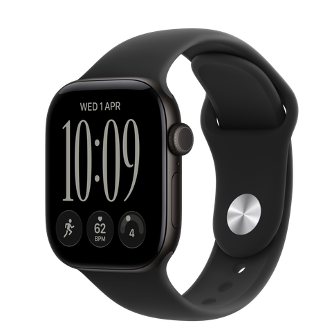 Apple Watch Series 12 GPS + Cellular, 42mm Black Aluminium Case with Black Sport Band