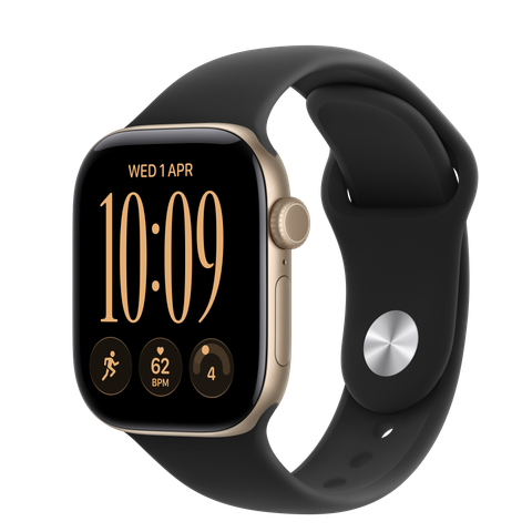 Apple Watch Series 12 GPS, 42mm Light Gold Aluminium Case with Black Sport Band
