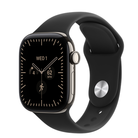 Apple Watch Series 12 GPS + Cellular, 42mm Natural Titanium Case with Black Sport Band