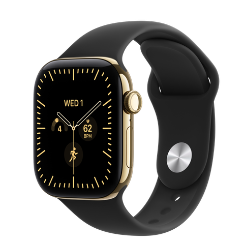 Apple Watch Series 12 GPS + Cellular, 42mm Radiant Gold Titanium Case with Black Sport Band