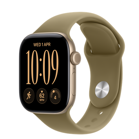Apple Watch Series 12 GPS, 42mm Light Gold Aluminium Case with Olive Sport Band