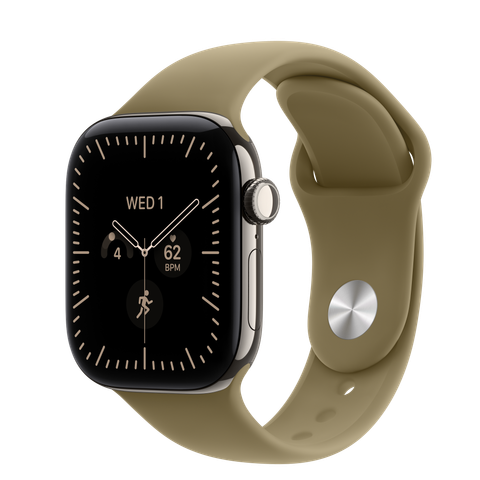 Apple Watch Series 12 GPS + Cellular, 42mm Natural Titanium Case with Olive Sport Band