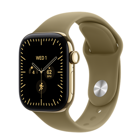 Apple Watch Series 12 GPS + Cellular, 42mm Radiant Gold Titanium Case with Olive Sport Band