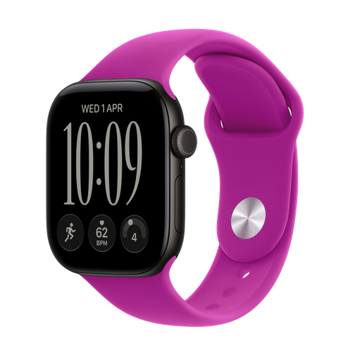 Apple Watch Series 12 GPS, 42mm Black Aluminium Case with Magenta Sport Band