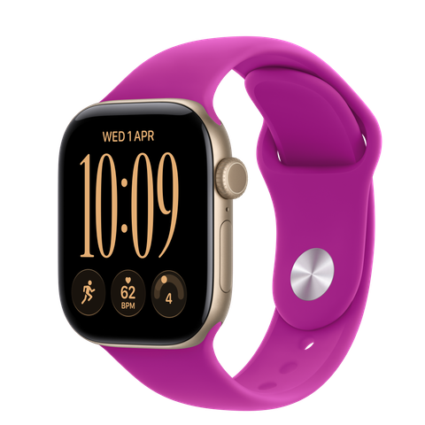 Apple Watch Series 12 GPS + Cellular, 42mm Light Gold Aluminium Case with Magenta Sport Band