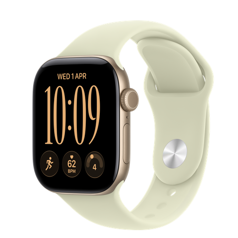 Apple Watch Series 12 GPS + Cellular, 42mm Light Gold Aluminium Case with Pale Succulent Sport Band