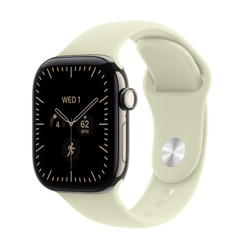 Apple Watch Series 12 GPS + Cellular, 42mm Natural Titanium Case with Pale Succulent Sport Band