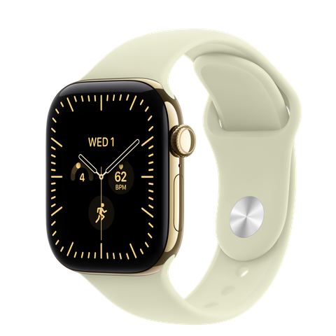 Apple Watch Series 12 GPS + Cellular, 42mm Radiant Gold Titanium Case with Pale Succulent Sport Band