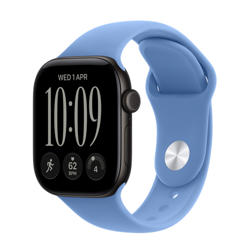 Apple Watch Series 12 GPS + Cellular, 42mm Black Aluminium Case with Wildflower Blue Sport Band
