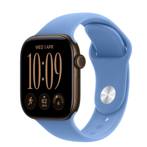 Apple Watch Series 12 GPS + Cellular, 42mm Dark Bronze Aluminium Case with Wildflower Blue Sport Band