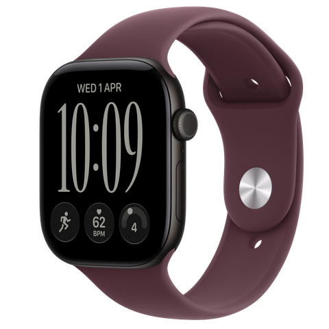 Apple Watch Series 12 GPS, 46mm Black Aluminium Case with Burgundy Sport Band