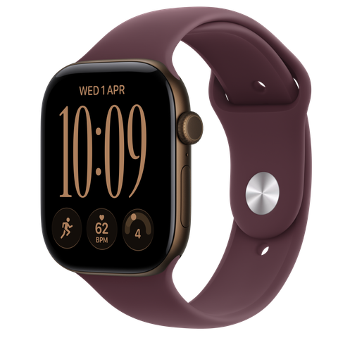Apple Watch Series 12 GPS, 46mm Dark Bronze Aluminium Case with Burgundy Sport Band