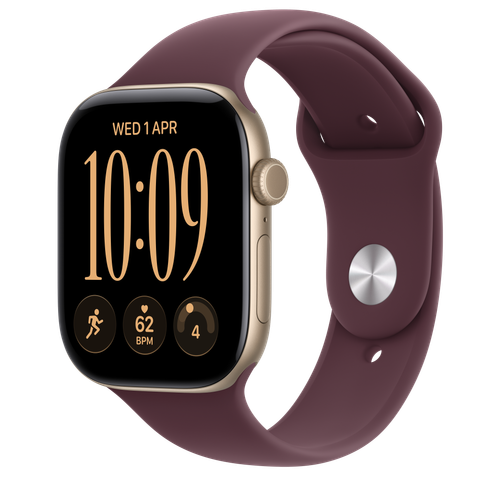 Apple Watch Series 12 GPS + Cellular, 46mm Light Gold Aluminium Case with Burgundy Sport Band