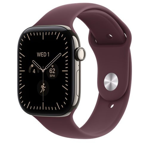 Apple Watch Series 12 GPS + Cellular, 46mm Natural Titanium Case with Burgundy Sport Band