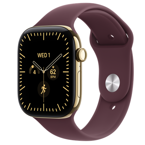 Apple Watch Series 12 GPS + Cellular, 46mm Radiant Gold Titanium Case with Burgundy Sport Band