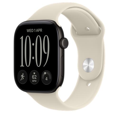 Apple Watch Series 12 GPS, 46mm Black Aluminium Case with Sand Sport Band