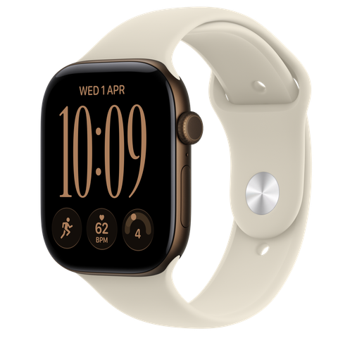 Apple Watch Series 12 GPS, 46mm Dark Bronze Aluminium Case with Sand Sport Band