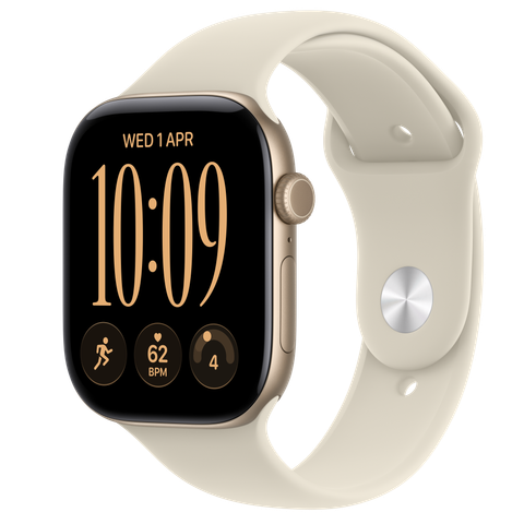 Apple Watch Series 12 GPS + Cellular, 46mm Light Gold Aluminium Case with Sand Sport Band