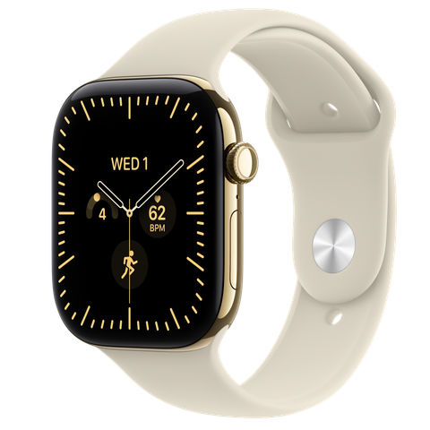 Apple Watch Series 12 GPS + Cellular, 46mm Radiant Gold Titanium Case with Sand Sport Band