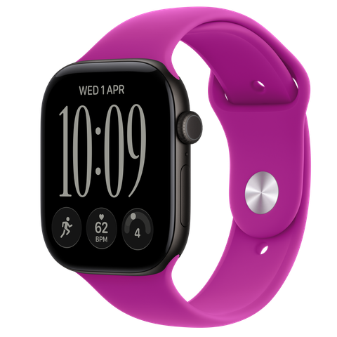 Apple Watch Series 12 GPS, 46mm Black Aluminium Case with Magenta Sport Band