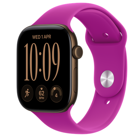 Apple Watch Series 12 GPS + Cellular, 46mm Dark Bronze Aluminium Case with Magenta Sport Band
