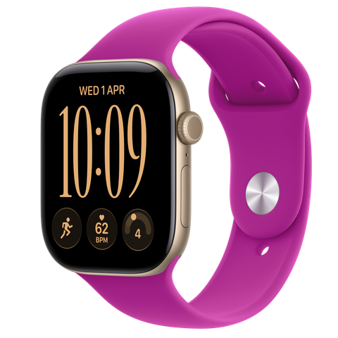 Apple Watch Series 12 GPS + Cellular, 46mm Light Gold Aluminium Case with Magenta Sport Band