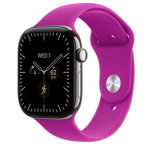 Apple Watch Series 12 GPS + Cellular, 46mm Natural Titanium Case with Magenta Sport Band