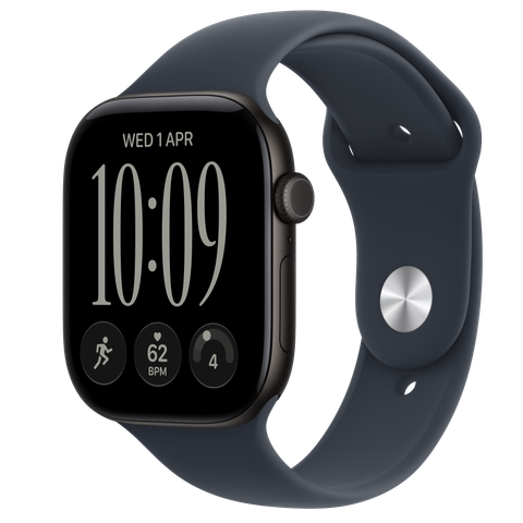 Apple Watch Series 12 GPS, 46mm Black Aluminium Case with Navy Blue Sport Band