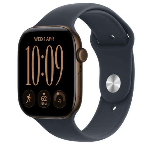 Apple Watch Series 12 GPS + Cellular, 46mm Dark Bronze Aluminium Case with Navy Blue Sport Band