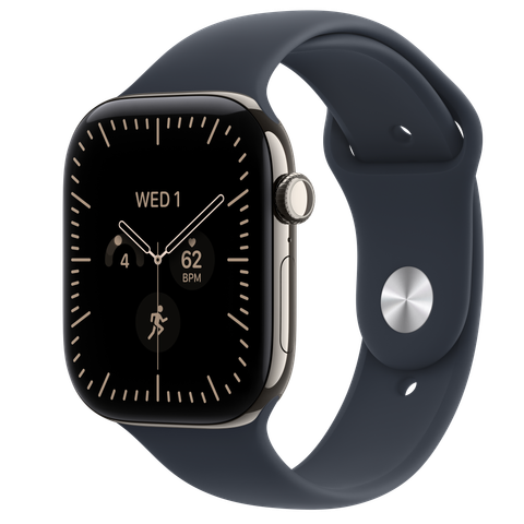 Apple Watch Series 12 GPS + Cellular, 46mm Natural Titanium Case with Navy Blue Sport Band