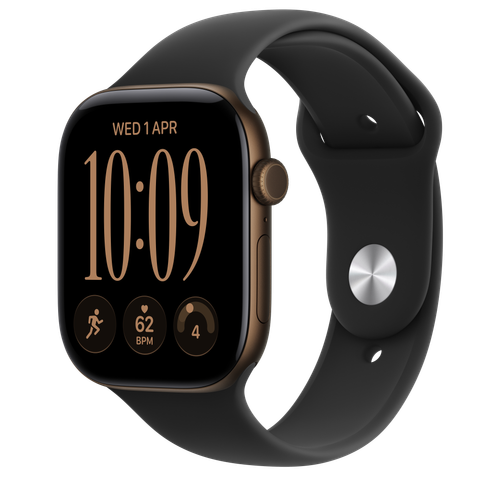 Apple Watch Series 12 GPS + Cellular, 46mm Dark Bronze Aluminium Case with Black Sport Band