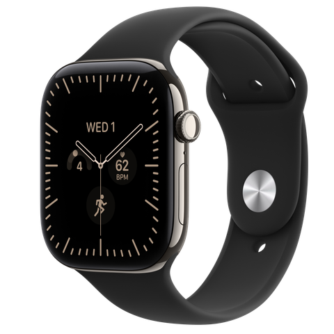 Apple Watch Series 12 GPS + Cellular, 46mm Natural Titanium Case with Black Sport Band