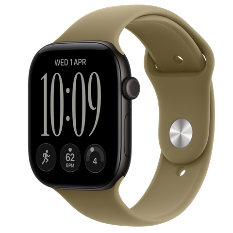 Apple Watch Series 12 GPS + Cellular, 46mm Black Aluminium Case with Olive Sport Band