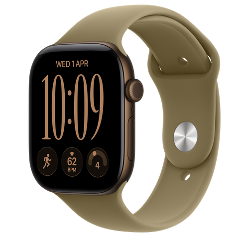 Apple Watch Series 12 GPS + Cellular, 46mm Dark Bronze Aluminium Case with Olive Sport Band