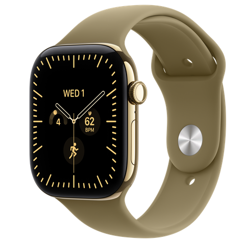 Apple Watch Series 12 GPS + Cellular, 46mm Radiant Gold Titanium Case with Olive Sport Band