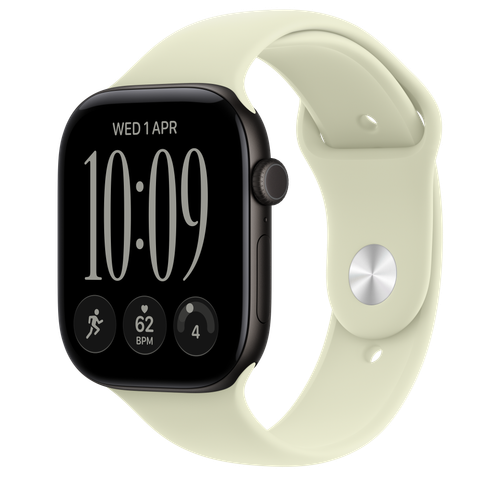 Apple Watch Series 12 GPS, 46mm Black Aluminium Case with Pale Succulent Sport Band