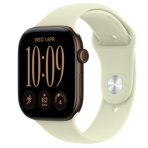 Apple Watch Series 12 GPS, 46mm Dark Bronze Aluminium Case with Pale Succulent Sport Band
