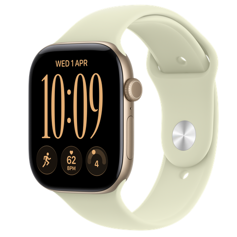 Apple Watch Series 12 GPS + Cellular, 46mm Light Gold Aluminium Case with Pale Succulent Sport Band