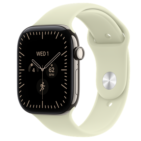 Apple Watch Series 12 GPS + Cellular, 46mm Natural Titanium Case with Pale Succulent Sport Band