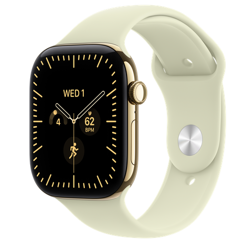 Apple Watch Series 12 GPS + Cellular, 46mm Radiant Gold Titanium Case with Pale Succulent Sport Band
