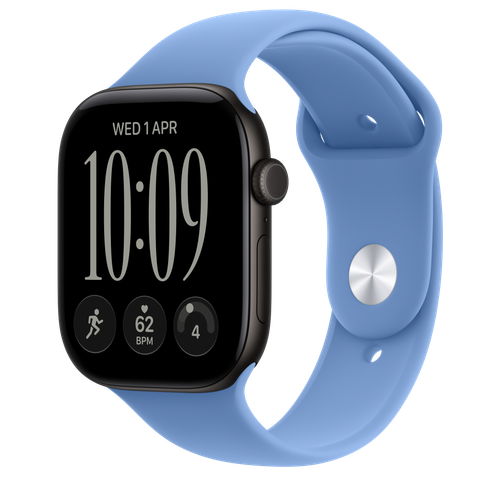 Apple Watch Series 12 GPS, 46mm Black Aluminium Case with Wildflower Blue Sport Band
