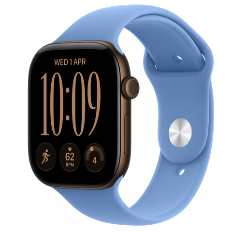 Apple Watch Series 12 GPS, 46mm Dark Bronze Aluminium Case with Wildflower Blue Sport Band