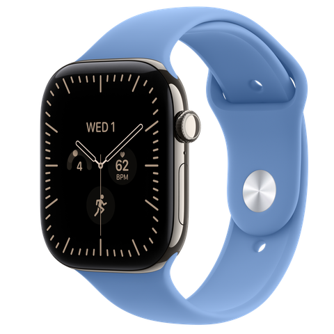 Apple Watch Series 12 GPS + Cellular, 46mm Natural Titanium Case with Wildflower Blue Sport Band