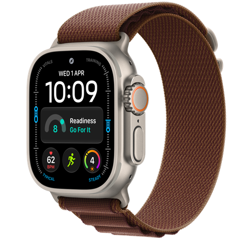 Apple Watch Ultra 4 GPS + Cellular, 49mm Natural Titanium Case with Burgundy Alpine Loop
