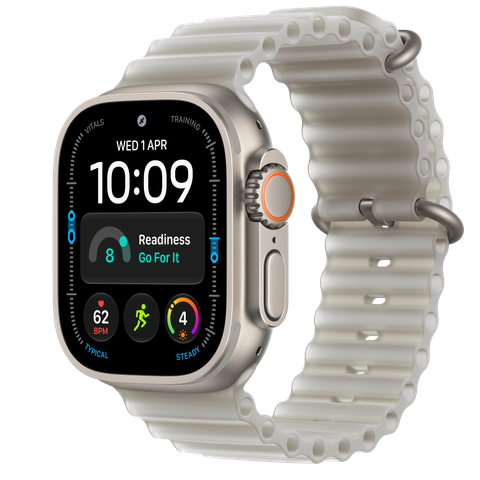 Apple Watch Ultra 4 GPS + Cellular, 49mm Natural Titanium Case with Translucent Grey Ocean Band