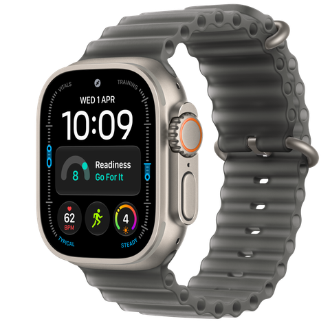 Apple Watch Ultra 4 GPS + Cellular, 49mm Natural Titanium Case with Translucent Black Ocean Band