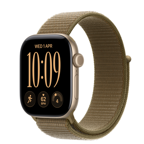 Apple Watch Series 12 GPS + Cellular, 42mm Light Gold Aluminium Case with Olive Sport Loop