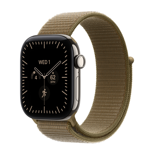 Apple Watch Series 12 GPS + Cellular, 42mm Natural Titanium Case with Olive Sport Loop