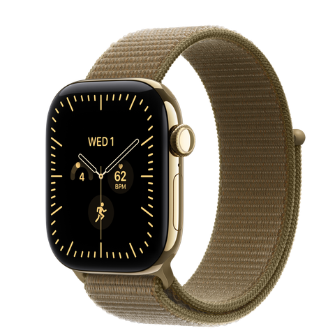 Apple Watch Series 12 GPS + Cellular, 42mm Radiant Gold Titanium Case with Olive Sport Loop